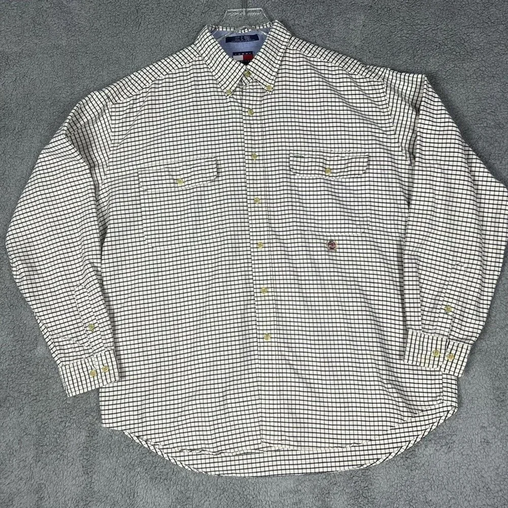 Tommy Hilfiger Mens X-Large Long Sleeve Shirt Blue Plaid Gingham Button Down XL - Picture 2 of 8